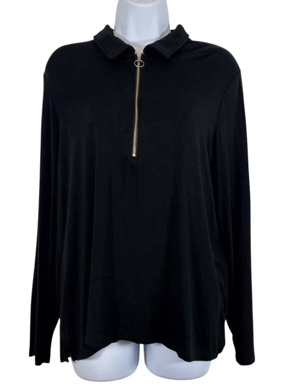 Nine West Jeans Black Zip Neck Long Sleeve Knit Top | Size L Minimalist Cozy